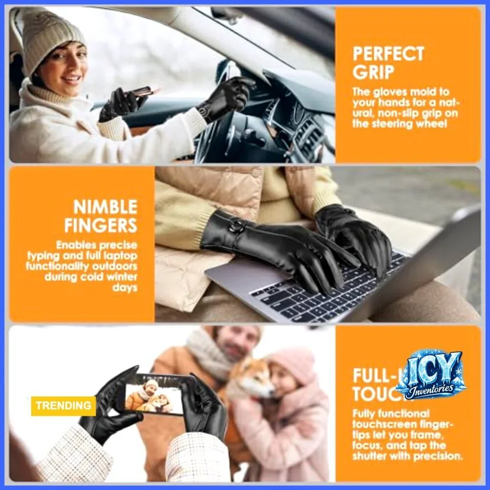 Winter Touchscreen Leather Gloves Lambskin Warm Driving X-Large